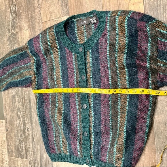 VTG Pasta Acrylic Wool Mohair Blend Fuzzy Cardigan Sweater Striped Sz M - Picture 7 of 7